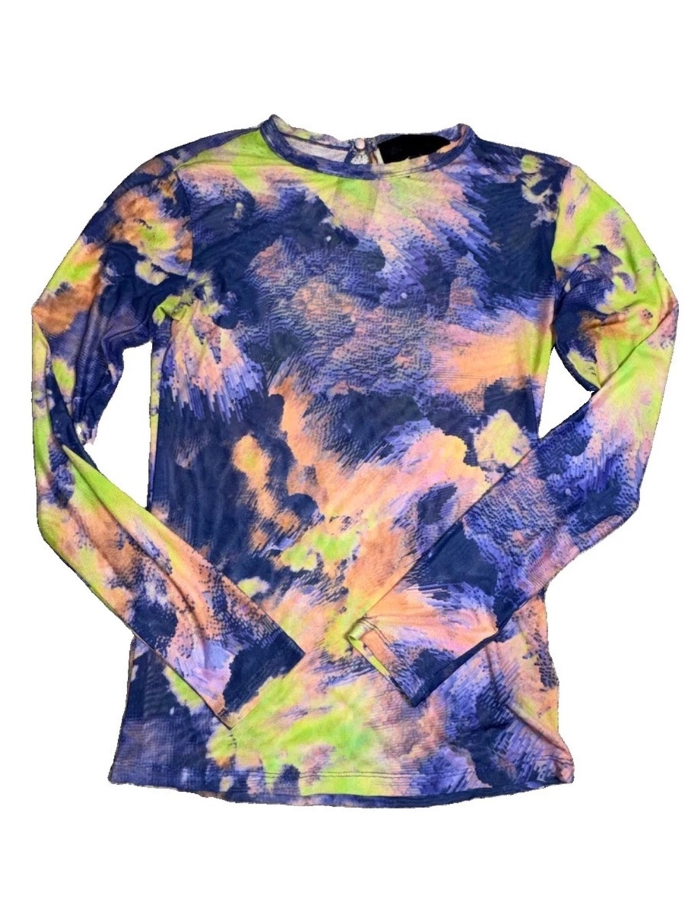 Kendall + Kylie Women’s M Mesh Top Abstract Tie Dye Long Sleeve Y2K Sheer